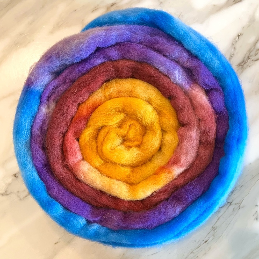 Hand Dyed Wool Roving in Warm Sunset